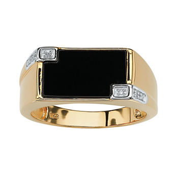 Mens Diamond Accent Genuine Black Onyx 14K Gold Over Silver Fashion Ring