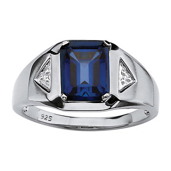 Mens 2 3/4 CT. T.W. Lab Created Blue Sapphire Platinum Over Silver Fashion Ring