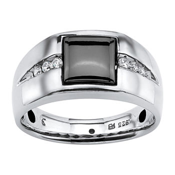 Mens 1/3 CT. T.W. Genuine Gray Hematite Platinum Over Silver Fashion Ring