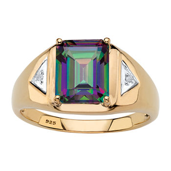 Mens 3 1/4 CT. T.W. Genuine Mystic Fire Topaz 18K Gold Over Silver Fashion Ring