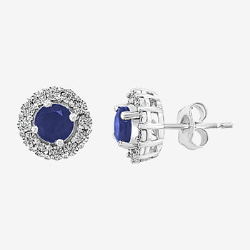 Effy 1/10 CT. T.W. Diamond & Genuine Blue Sapphire Sterling Silver Stud Earrings