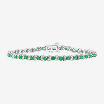 Effy 1/5 CT. T.W. Diamond & Genuine Green Emerald Sterling Silver Tennis Bracelet