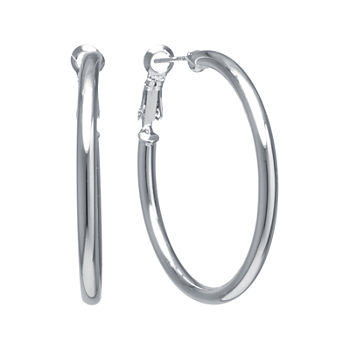 Silver Reflections Silver-Plated 39mm Clutchless Hoop Earrings