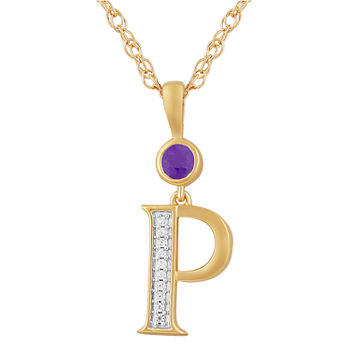 P Womens Genuine Purple Amethyst 14K Gold Over Silver Pendant Necklace