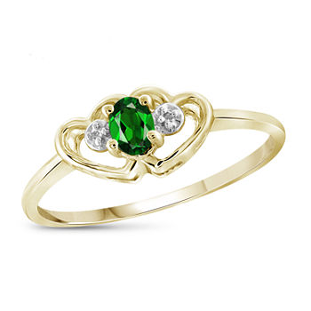 Womens Diamond Accent Genuine Green Chrome Diopside 14K Gold Over Silver Heart Delicate Cocktail Ring