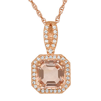 Womens Simulated Pink Morganite 14K Rose Gold Over Silver Pendant Necklace