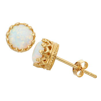 Lab Created White Opal 14K Gold Over Silver 7mm Stud Earrings