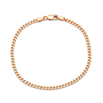 14K Rose Gold Over Silver 7.5 Inch Solid Curb Chain Bracelet