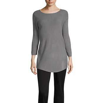 Worthington Womens Scoop Neck 3/4 Sleeve Pullover Sweater