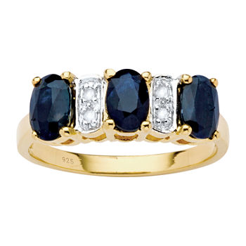 Womens Diamond Accent Genuine Blue Sapphire 18K Gold Over Silver Cocktail Ring
