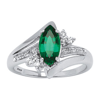 Womens Lab Created Green Emerald Platinum Over Silver Cocktail Ring