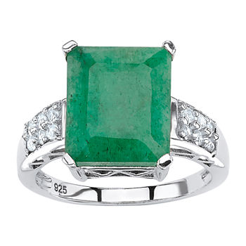 Womens Genuine Green Emerald Sterling Silver Cocktail Ring