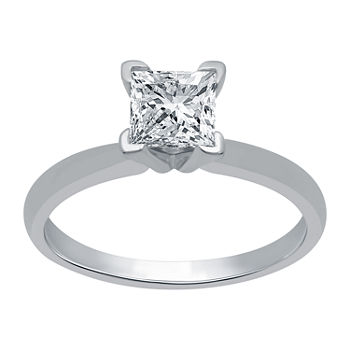 Premiere Collection Womens 1 CT. T.W. Genuine White Diamond 14K White Gold Solitaire Engagement Ring
