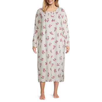 Adonna Womens Long Sleeve Round Neck Plus Fleece Nightgown