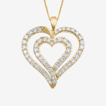 Womens 2 CT. T.W. Genuine White Diamond 10K Gold Heart Pendant Necklace