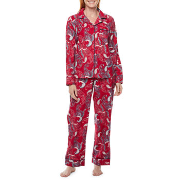 Liz Claiborne Flannel Womens Long Sleeve 2-pc. Pant Pajama Set