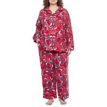 Liz Claiborne Flannel Womens Plus Long Sleeve 2-pc. Pant Pajama Set