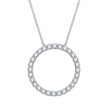 Ever Star Womens 1/2 CT. T.W. Lab Grown White Diamond 10K White Gold Circle Pendant Necklace