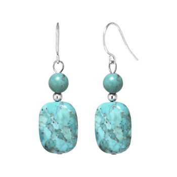 Enhanced Turquoise Rectangle Stone Drop Earrings
