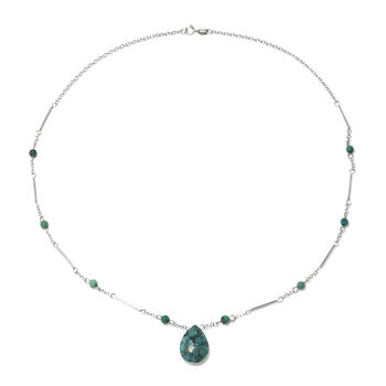 Enhanced Turquoise Teardrop on Sterling Silver Station Necklace