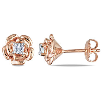 Lab Created White Sapphire 18K Rose Gold Over Silver 8.8mm Flower Stud Earrings