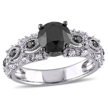 Womens 2 CT. T.W. Genuine Black Diamond 10K White Gold Engagement Ring