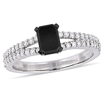 Womens 1 CT. T.W. Genuine Black Diamond 14K White Gold Rectangular Solitaire Engagement Ring