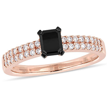 Womens 3/4 CT. T.W. Genuine Black Diamond 14K Rose Gold Rectangular Solitaire Engagement Ring