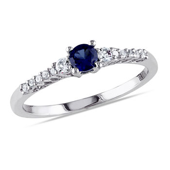 Promise My Love Womens Diamond Accent Lab Created Blue Sapphire Sterling Silver Promise Ring