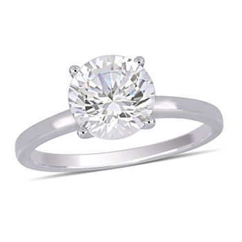 Modern Bride Gemstone Womens Lab Created White Sapphire 10K White Gold Round Solitaire Engagement Ring