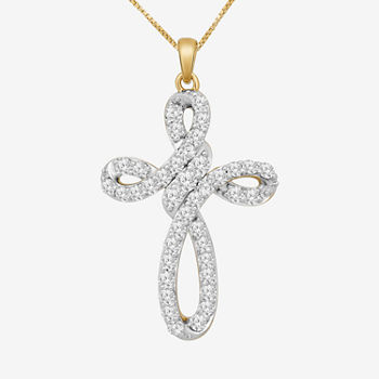 Womens 2 CT. T.W. Genuine Diamond 10K Gold Cross Pendant Necklace