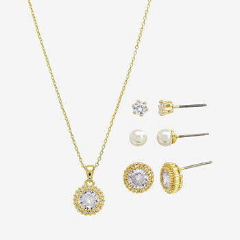 Sparkle Allure Light Up Box 4-pc. Cubic Zirconia Simulated Pearl 14K Gold Over Brass Round Jewelry Set