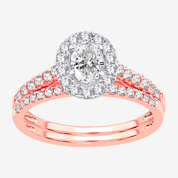 Signature By Modern Bride Womens 1 CT. T.W. Lab Grown White Diamond 10K Rose Gold Oval Bridal Set