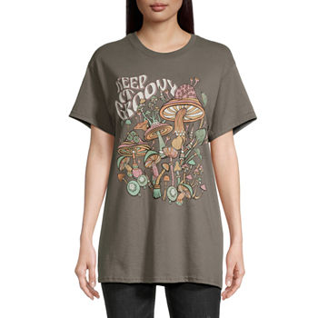 Juniors Keep It Groovy Mushrooms Womens Crew Neck Short Sleeve Oversized Graphic T-Shirt