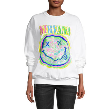 Juniors Nirvana Oversized Womens Round Neck Long Sleeve Sweatshirt