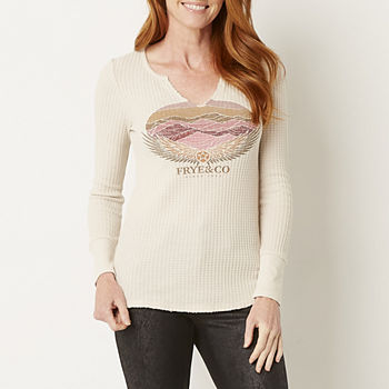 Frye and Co. Womens Split Crew Neck Long Sleeve Graphic T-Shirt