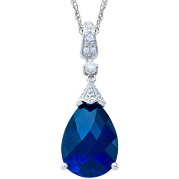 Lab-Created Blue Pear-Cut Sapphire Pendant Necklace
