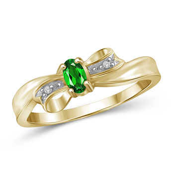 Womens Diamond Accent Genuine Green Chrome Diopside 14K Gold Over Silver Delicate Cocktail Ring