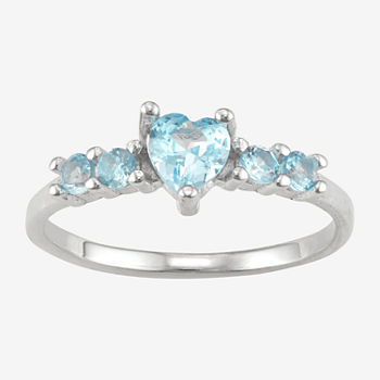 Girls Blue Cubic Zirconia Sterling Silver Heart Cocktail Ring