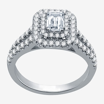 Modern Bride Signature Womens 1 1/4 CT. T.W. Lab Grown White Diamond 10K White Gold Rectangular Halo Engagement Ring