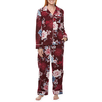 Liz Claiborne Flannel Womens Petite Long Sleeve 2-pc. Pant Pajama Set