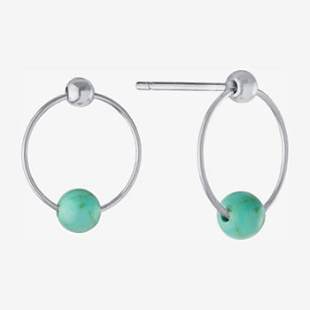 Silver Treasures Turquoise Sterling Silver Round Drop Earrings
