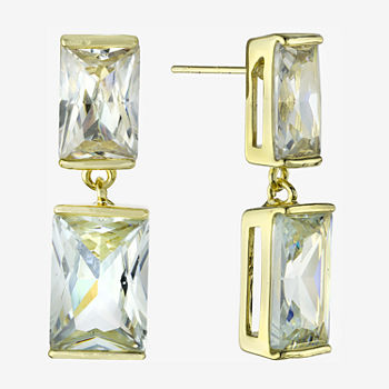 Sparkle Allure Crystal 14K Gold Over Brass Rectangular Drop Earrings