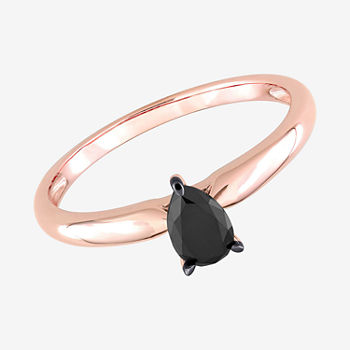 Midnight Black Womens 1/2 CT. T.W. Genuine Black Diamond 14K Rose Gold Pear Solitaire Engagement Ring