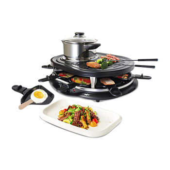 Total Chef 8 Person Raclette and Fondue Set with Granite Grill Stone
