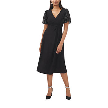 MSK Short Sequin Sleeve Midi Fit + Flare Dress