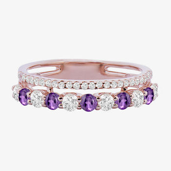 Genuine Purple Amethyst 14K Rose Gold Over Silver Sterling Silver Band