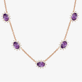 Womens Genuine Purple Amethyst 14K Rose Gold Over Silver Sterling Silver Oval Pendant Necklace
