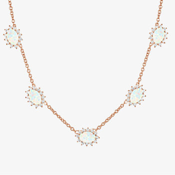Womens Lab Created White Opal 14K Rose Gold Over Silver Oval Pendant Necklace