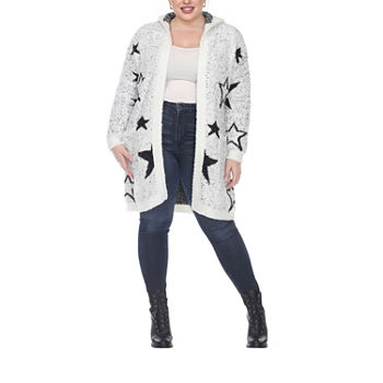 White Mark Hooded Midweight Faux Fur Coat Plus